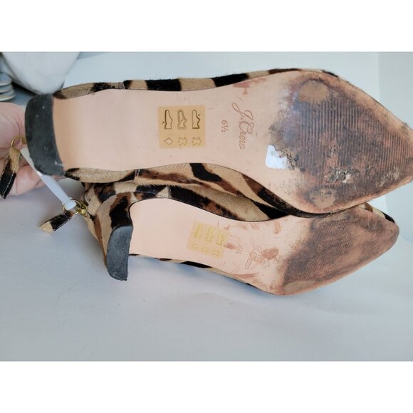 J. Crew Calf Hair Stevie Leopard print ankle boots size 6.5 Preppy kitten heel - Picture 6 of 6